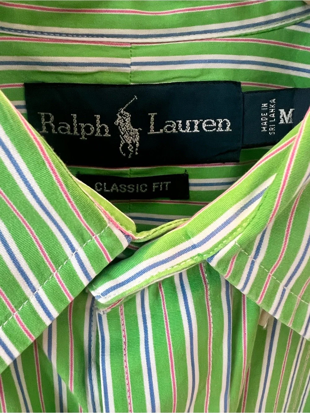 Ralph Lauren Classic Fit Striped Shirt Green Blue Stripe Medium Men's Button Up